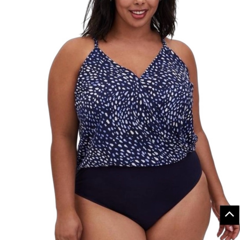Torrid Navy Blue Dot Braided Strap Faux Wrap Bodysuit Tank Top Cami Size 1X
